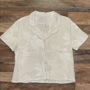 Joie 100% Linen Floral Cream Floral Button Down Shirt Short sleeve size M